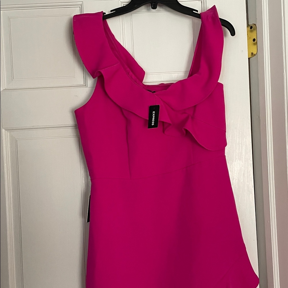 Express Hot Pink Ruffle Mini Dress - Picture 3 of 6